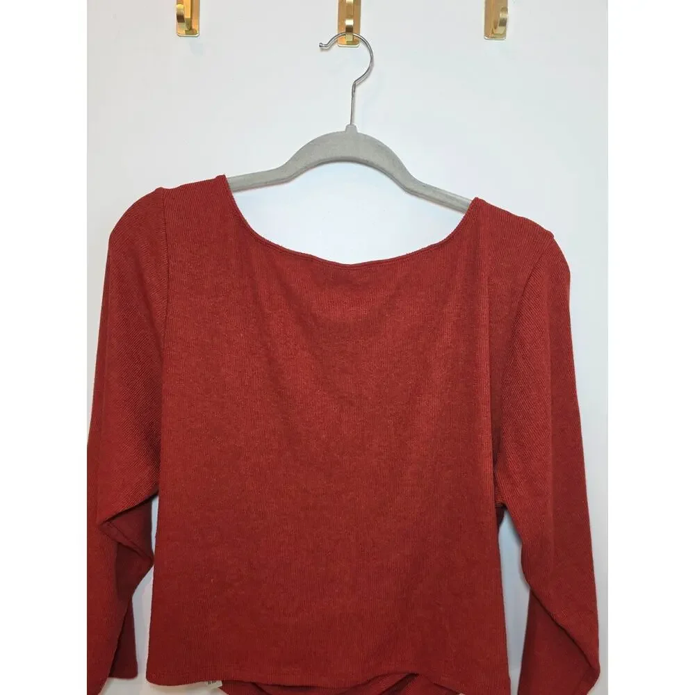 Anthropologie Saturday Sunday Wrap Cropped Sweater Size 1X Burnout Orange